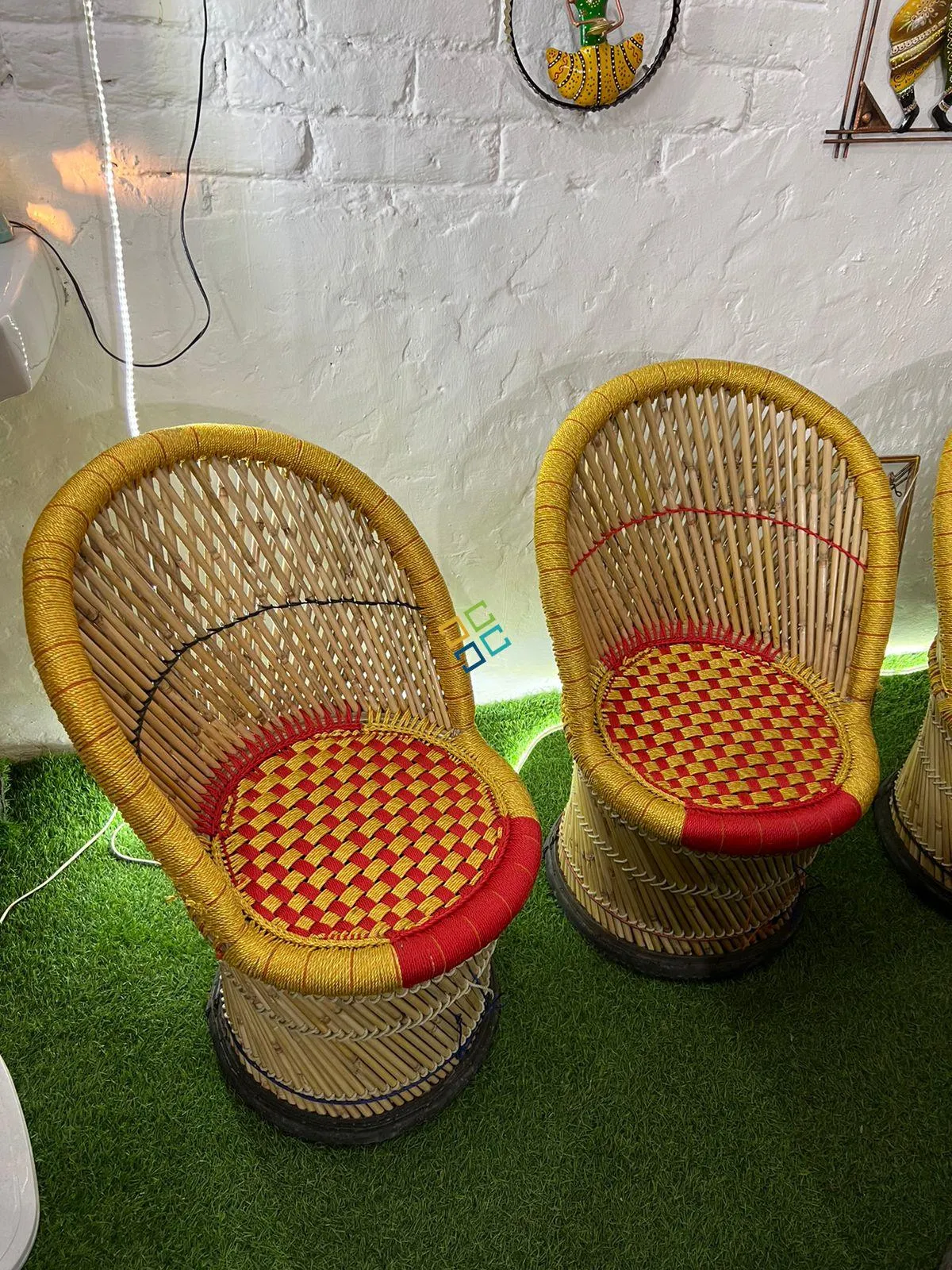 Hand Woven Natural Bamboo Mudha Chairs Set