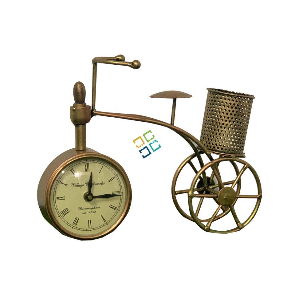 Antique Cycle Table clock Showpiece With Pen Holder Stand For Decor