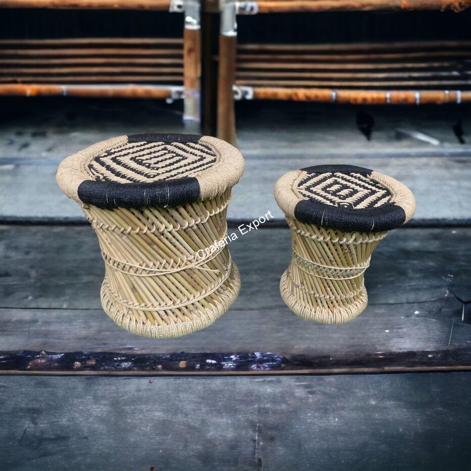 bamboo mujh mudda stools with large and small combo set