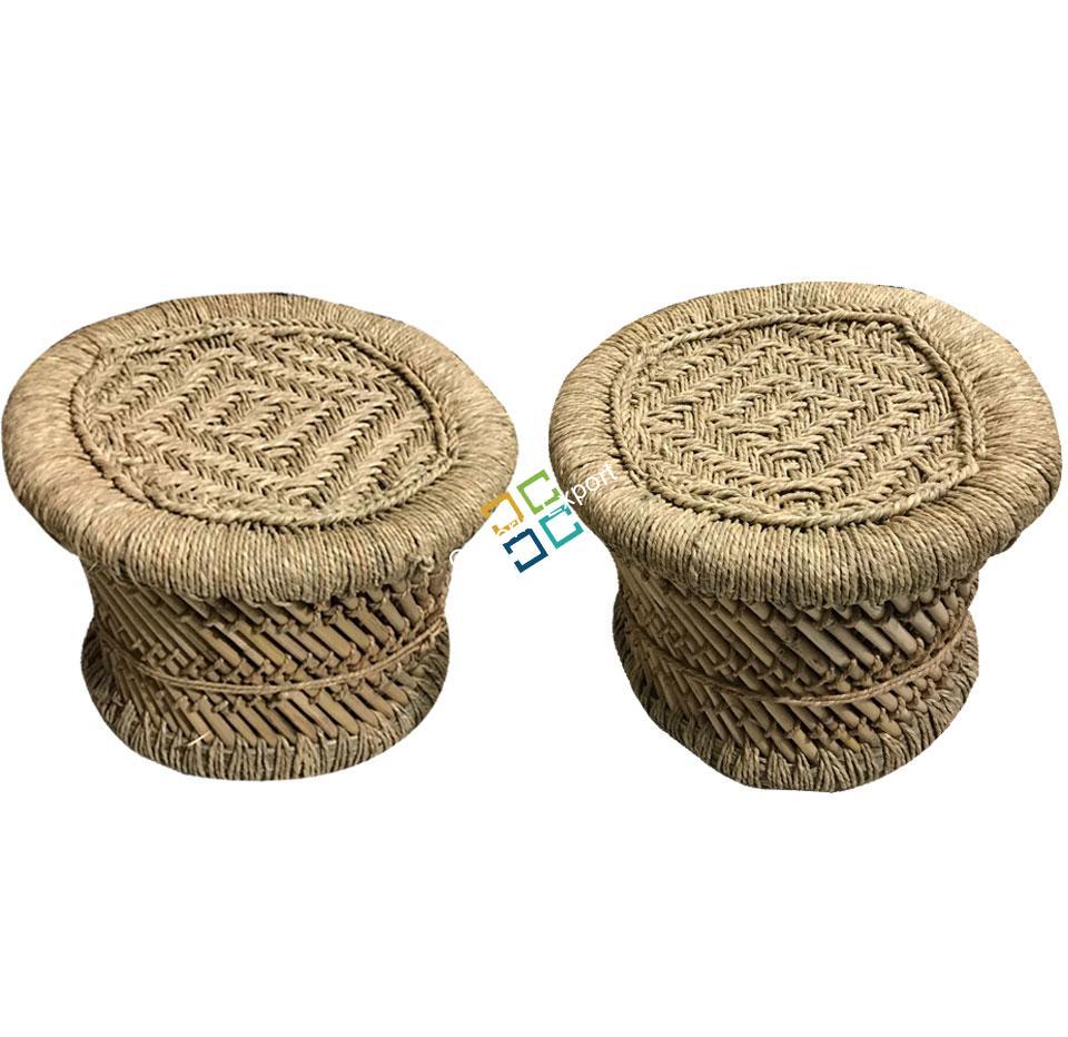 Natural Bamboo Cane Mudda stools /Mudha Set of 2
