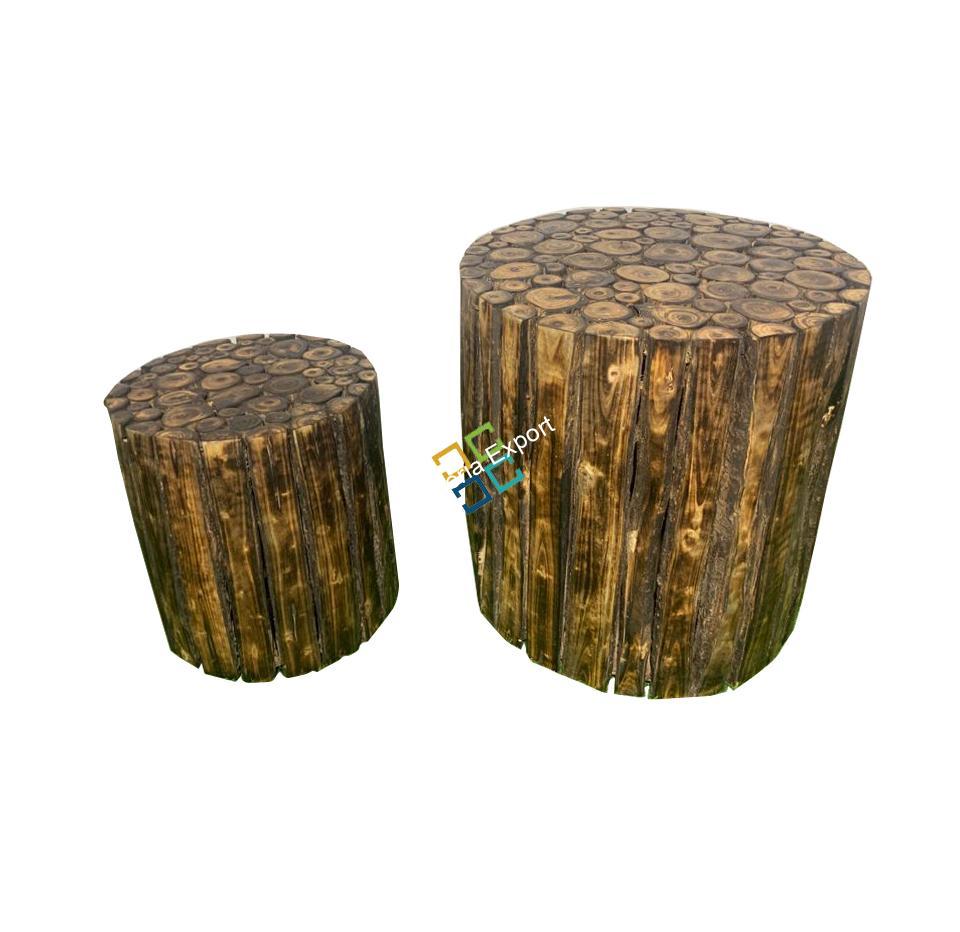 Round Shaped Wooden Coffee Table Log Stool/Bedside Table (Set of 2)