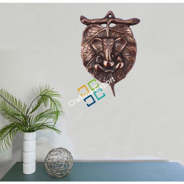 Metal Ganesha wall hanging on leaf showpiece/idols for gift/decor