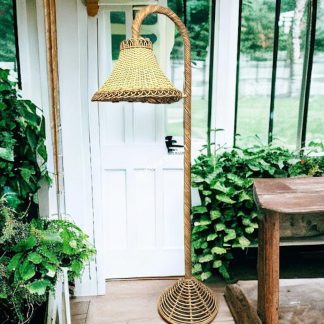 Rattan cane standing floor lamp shade