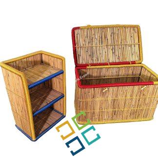 Handmaded Bamboo Laundry Basket/Storage Basket With Bamboo Shelf/Book Shelves Rack