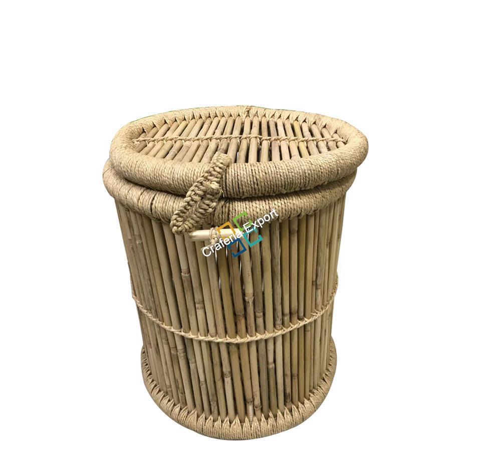 Natural Eco-friendly Handmade Bamboo Basket Storage Box in Round Shape with Lid