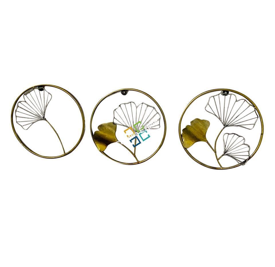 Round Ring shaped wall art panel with flower design for home decor set of 3