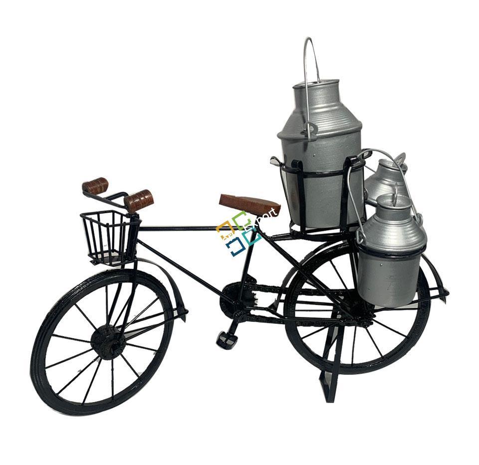Milkman Cycle with Real Rotating Wheels Antique Metal Wooden Showpiece Miniature for Living Room Table Top | Toy for Kids and Home Decor Gifts