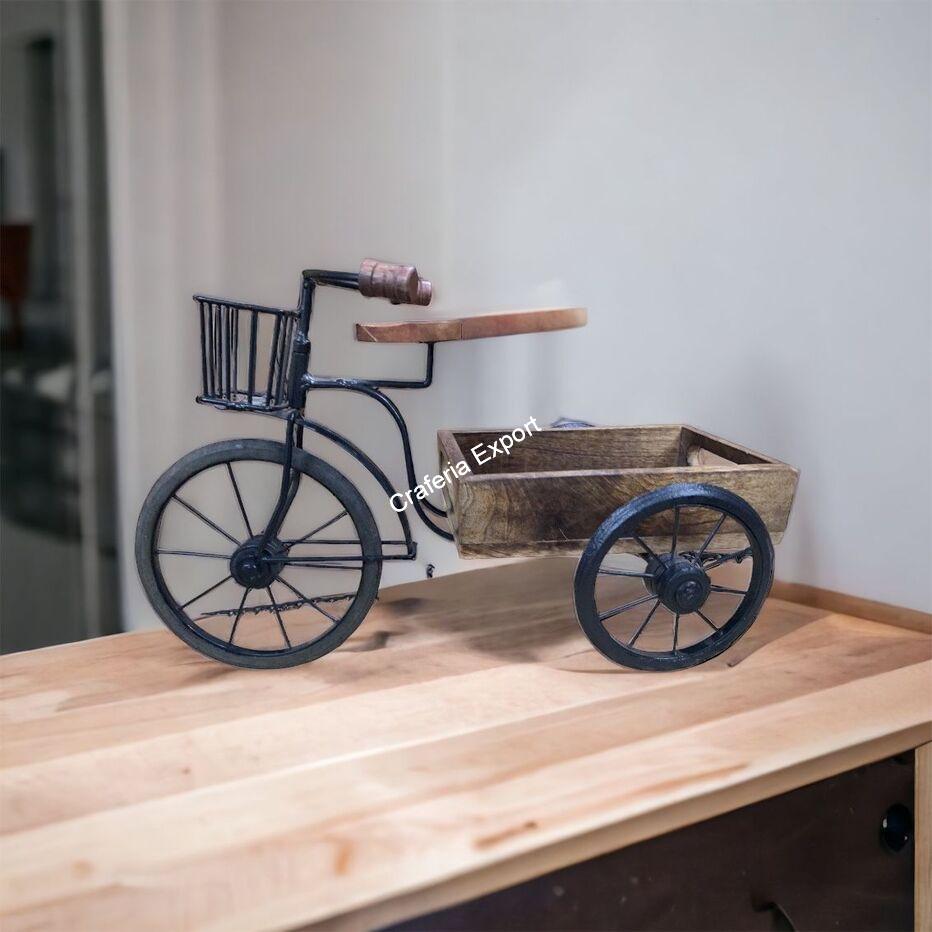 Wooden miniature thela with cycle / trolley serving tray decorative showpiece