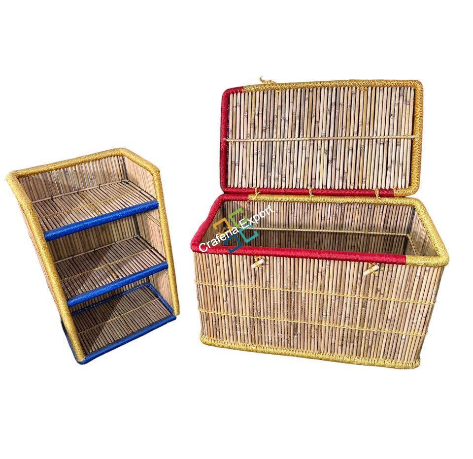 Handmade Bamboo Laundry Basket/Storage Basket With Bamboo Shelf/Book Shelves Rack