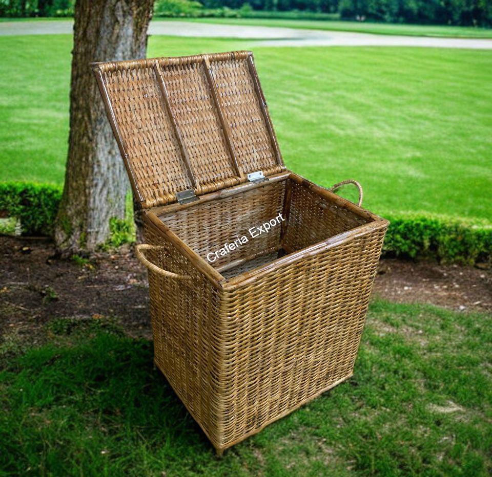 Cane Rattan Laundry Cum Picnic Handcrafted Basket with Lid
