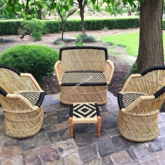 Bamboo Three Seater Sofa With Two Chairs And Wooden Pidha Furniture Set for Outdoor indoor