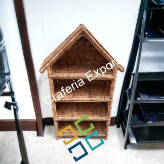 Hut Shaped Bamboo Cane Rattan Rack with 4 Shelves/Book/Shoes Rack- Multipurpose Use