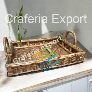 Bamboo Tray Handmade | Round Cane Tray for Fruits Storage & Home Utilities