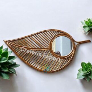 Bamboo Rattan Leaf Shape Wall Mirror With Unique Design Wall Hanging