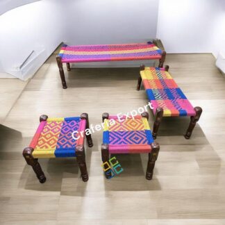 Handwoven Wooden Charpai/Bench/Pidha set for Indoor Outdoor Furniture