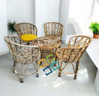 Mudda Bamboo Cane Dining Table Set 4 seater | Outdoor Bait Kursi Set Living Room/ Cafe/Hotel - Image 2