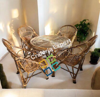 Cane Dining Table Set 4 Seater | Bamboo Chairs table set | Highback chairs outdoor indoor furniture