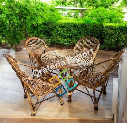 Cane Dining Table Set 4 Seater | Bamboo Chairs table set | Highback chairs outdoor indoor furniture - Image 2