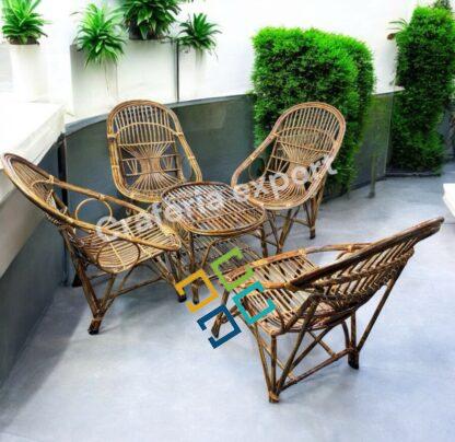 Cane 4 Chair Set with Table | Bamboo Cane Chair furniture Set | Kursi Garden Furniture Set - Image 2