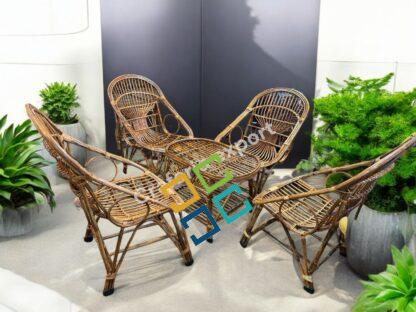 Cane 4 Chair Set with Table | Bamboo Cane Chair furniture Set | Kursi Garden Furniture Set