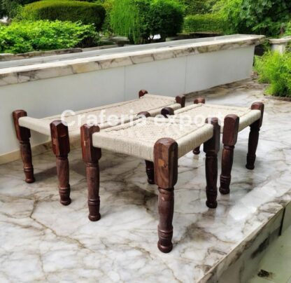 Wooden Bench Pidha / Stools Set for indoor outdoor furniture | Balcony Garden Set - Image 4