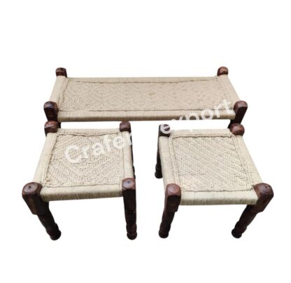 Wooden Bench Pidha / Stools Set for indoor outdoor furniture | Balcony Garden Set - Image 3