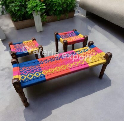 Wooden Bench Pidha / Stools Set for indoor outdoor furniture | Balcony Garden Set - Image 6