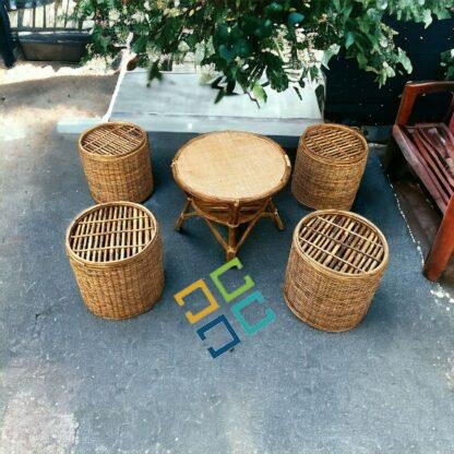Bunai Cane Coffee Table Stools for Indoor Outdoor | Bar Stools with Table Set for Balcony / Garden / Home - Image 4