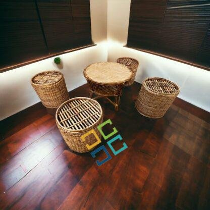 Bunai Cane Coffee Table Stools for Indoor Outdoor | Bar Stools with Table Set for Balcony / Garden / Home - Image 3