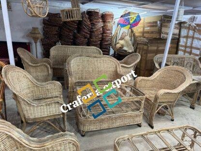 Cane 2 Seater Sofa Set with Half Bunai | Handcrafted Rattan Sofa with Chairs Table Set for living room, balconies , and studios - Image 2