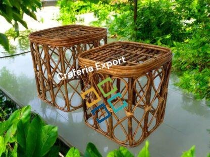 Cane Combo Stools for living room/ garden/Round Sitting Stools for Balcony/ Bamboo Stools (16 by 17inch , 14 by 15inch)