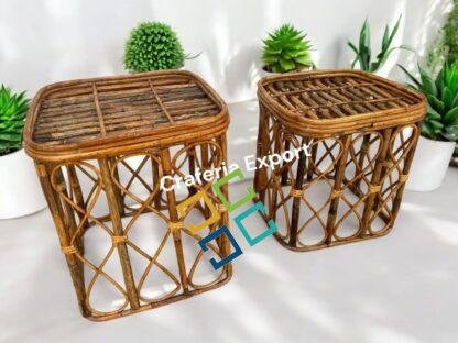 Cane Combo Stools for living room/ garden/Round Sitting Stools for Balcony/ Bamboo Stools (16 by 17inch , 14 by 15inch) - Image 4