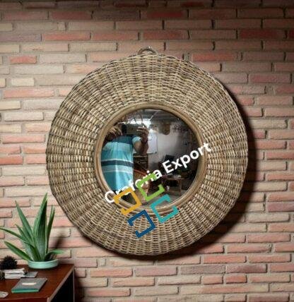 Natural Rattan Round Wall Mirror | Wicker Wall Home Decor Mirror | Decorative Wall Hanging - Image 2