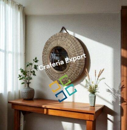 Natural Rattan Round Wall Mirror | Wicker Wall Home Decor Mirror | Decorative Wall Hanging - Image 4