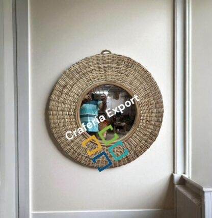 Natural Rattan Round Wall Mirror | Wicker Wall Home Decor Mirror | Decorative Wall Hanging