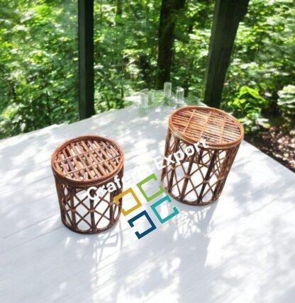 Cane Combo Stools for living room/ garden/Round Sitting Stools for Balcony/ Bamboo Stools (16 by 17inch , 14 by 15inch) - Image 3