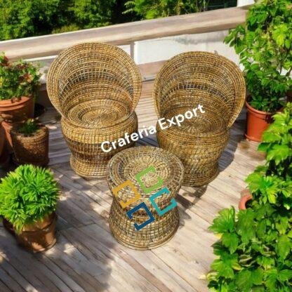 Cane Rattan Bunai Chairs Stool set | Bamboo Bunai Chair stools outdoor indoor /  Living room / Balcony / Office, Garden, Resort - Image 3