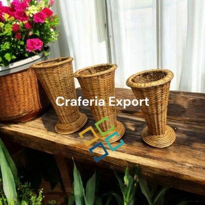 Wicker Decorative Flower Vase for pampas, Home Decor flower pot set of 3 , Table Decorative Rattan Cane Flower Vases for Office, Wedding, Cafe - Image 3