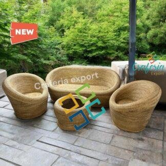 Designer Cane Apple Three seater Sofa with Chair table set | Bamboo Rattan Apple five Seater Sofa chair table furniture set | Cane Buani 3 seater sofa chairs table set for garden, living room, cafe bar hotel