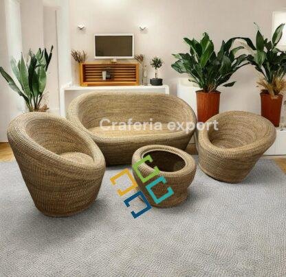Designer Cane Apple Three seater Sofa with Chair table set | Bamboo Rattan Apple five Seater Sofa chair table furniture set | Cane Buani 3 seater sofa chairs table set for garden, living room, cafe bar hotel - Image 5
