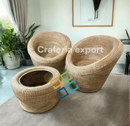 Bamboo Cane Apple Sofa Chairs table Set | Cane Bunai Apple Chairs with Coffee table set | Rattan Chairs set for lawn , Baclony , Garden , Cafe , Hotels indoor outdoor ( Set of 3)