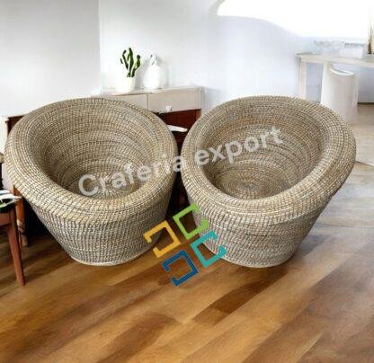 Bamboo Cane Apple Sofa Chairs table Set | Cane Bunai Apple Chairs with Coffee table set | Rattan Chairs set for lawn , Baclony , Garden , Cafe , Hotels indoor outdoor ( Set of 3) - Image 3