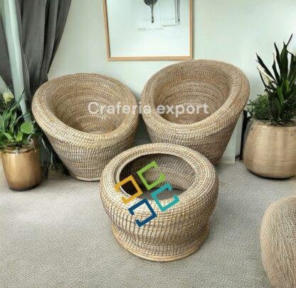 Bamboo Cane Apple Sofa Chairs table Set | Cane Bunai Apple Chairs with Coffee table set | Rattan Chairs set for lawn , Baclony , Garden , Cafe , Hotels indoor outdoor ( Set of 3) - Image 2