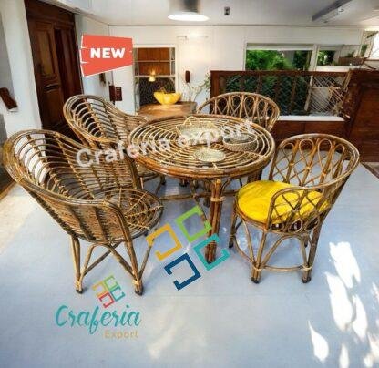 Cane Back-mudda Chairs Table Set | Bamboo Arm Rest backmuda Chairs with round XL table set for indoor outdoor / Cafe / Hotels / Restaurants/ Living Room / Garden Balcony - Image 3