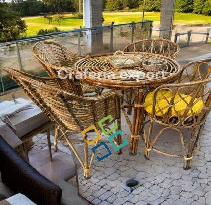 Cane Back-mudda Chairs Table Set | Bamboo Arm Rest backmuda Chairs with round XL table set for indoor outdoor / Cafe / Hotels / Restaurants/ Living Room / Garden Balcony - Image 2
