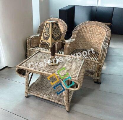 Cane Sofa chairs with coffee table set furniture | Bamboo Bunai Sofa chairs set for indoor outdoor sitting /Cane Apple Chairs set ( set of 3) - Image 3