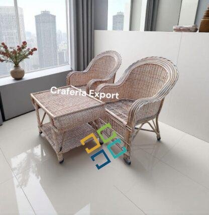 Cane Sofa chairs with coffee table set furniture | Bamboo Bunai Sofa chairs set for indoor outdoor sitting /Cane Apple Chairs set ( set of 3)