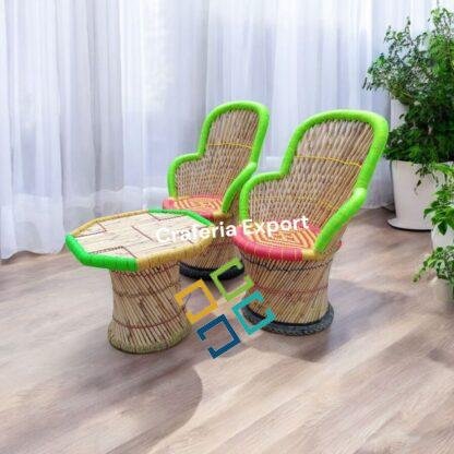 Bamboo Outdoor Sitting Chair Stools Furniture Set/ Bamboo mudha chairs with table for Garden / Terrace / Lawn / Living Room (Large Size -chairs /Medium -table ) - Image 9