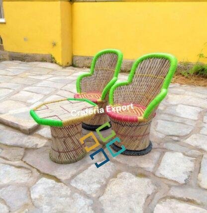 Bamboo Outdoor Sitting Chair Stools Furniture Set/ Bamboo mudha chairs with table for Garden / Terrace / Lawn / Living Room (Large Size -chairs /Medium -table ) - Image 8