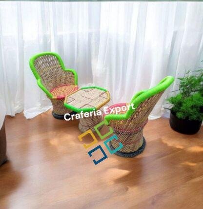 Bamboo Outdoor Sitting Chair Stools Furniture Set/ Bamboo mudha chairs with table for Garden / Terrace / Lawn / Living Room (Large Size -chairs /Medium -table ) - Image 3
